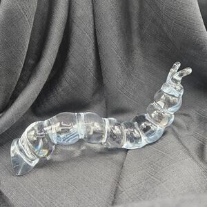VTG MCM Lead Crystal Art Glass Caterpillar Sculpture Signed "Marcolin" Sweden